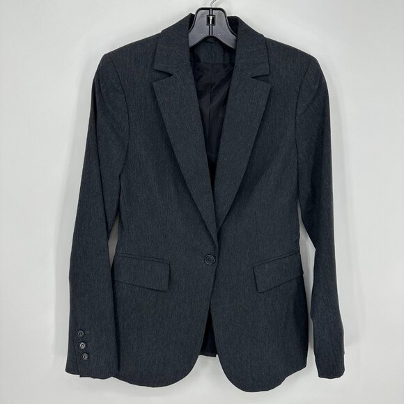 Express Blazer Jacket 4 Womens One Button Stretch Gray Suit Coat Work Career - Picture 1 of 8